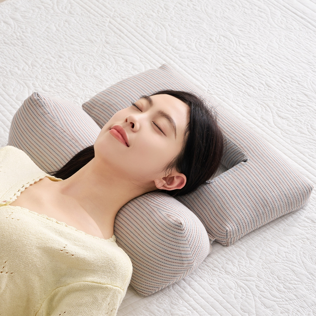 91家纺网 家纺一手货源 找家纺 乐可 2025新款4D护耳组合枕荞麦枕头枕芯 4D护耳组合枕-白