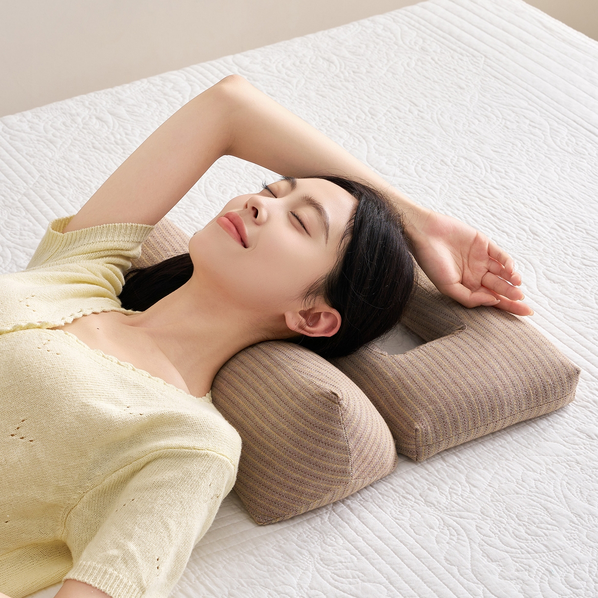 91家纺网 家纺一手货源 找家纺 乐可 2025新款4D护耳组合枕荞麦枕头枕芯 4D护耳组合枕-咖