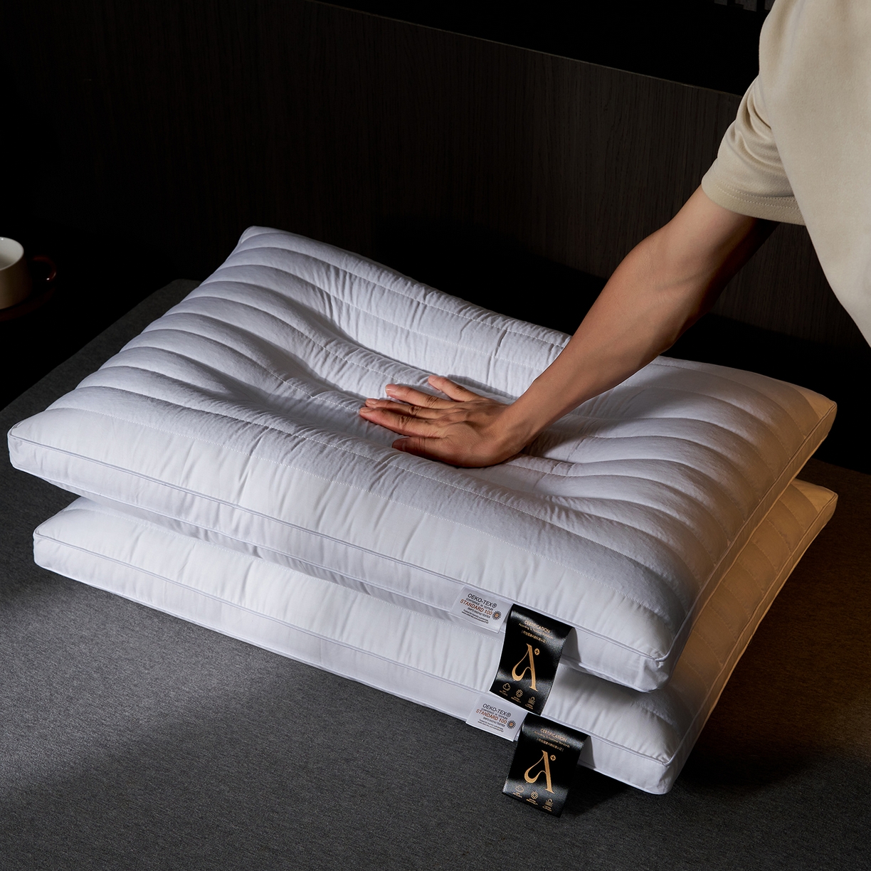 91家纺网 家纺一手货源 找家纺 乐可 2025新款全棉决明子酒店枕枕头枕芯 全棉决明子酒店枕-白