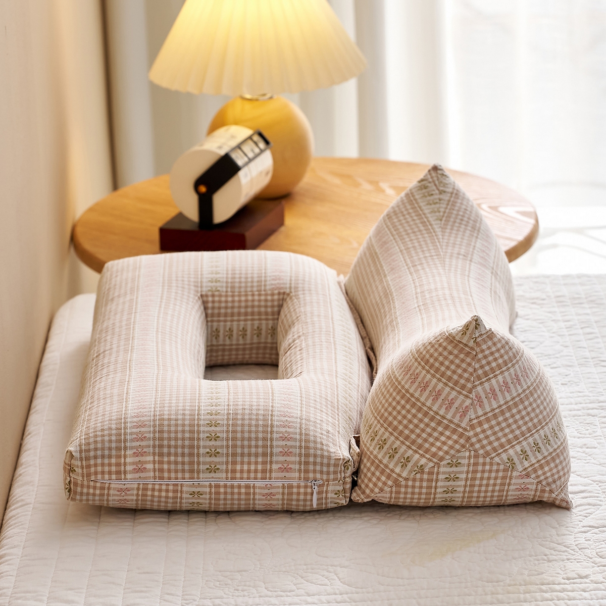 91家纺网 家纺一手货源 找家纺 乐可 2025新款水洗棉护耳组合枕荞麦枕头枕芯 水洗棉护耳组合枕-棕条格