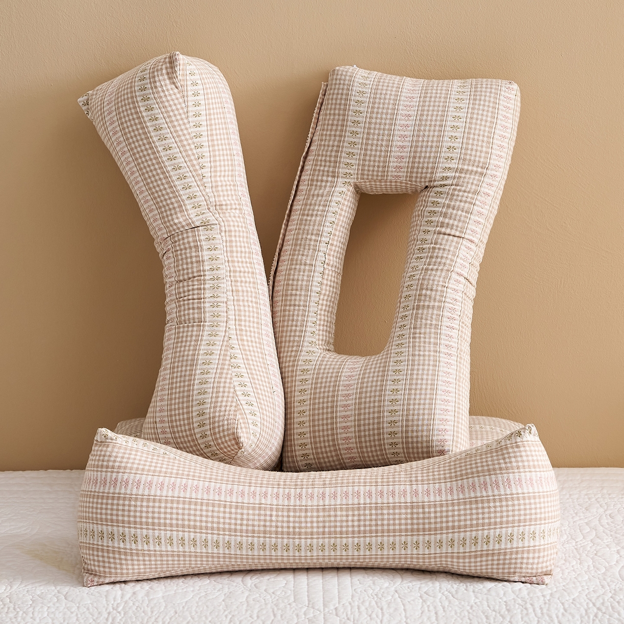 91家纺网 家纺一手货源 找家纺 乐可 2025新款水洗棉护耳组合枕荞麦枕头枕芯 水洗棉护耳组合枕-棕条格