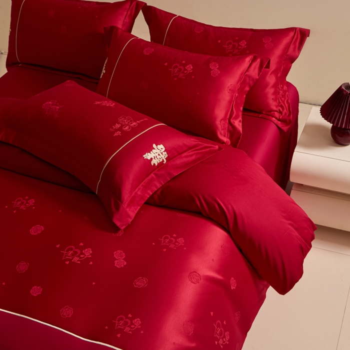 91家纺网 家纺一手货源 找家纺 （总）帝王家纺 2025新款亲肤棉磨毛刺绣婚庆四件套红色结婚床上用品