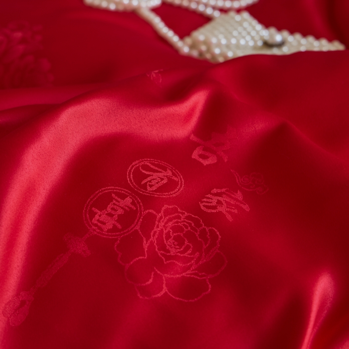 91家纺网 家纺一手货源 找家纺 帝王家纺 2025新款亲肤棉磨毛刺绣婚庆四件套红色结婚床上用品 吾家有喜