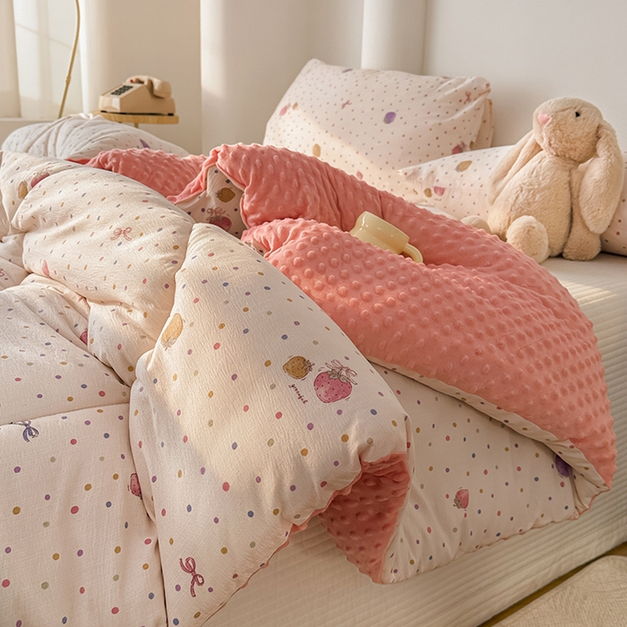 91家纺网 家纺一手货源 找家纺 丝芙妮家居（原乐视家纺） 2025新款云感棉豆豆被春秋被冬被被子被芯 草莓微甜