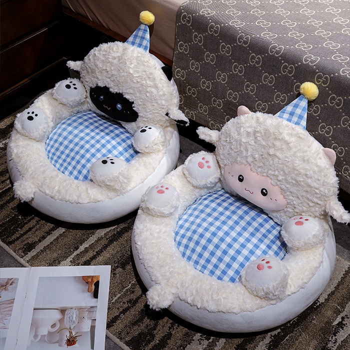 91家纺网 家纺一手货源 找家纺 仟亿莱 2025新款小羊翻肚皮蒲团坐垫 小黑羊