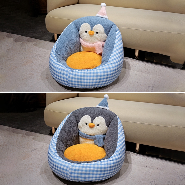 91家纺网 家纺一手货源 找家纺 仟亿莱 2025新款INS企鹅蒲团坐垫 蓝色企鹅