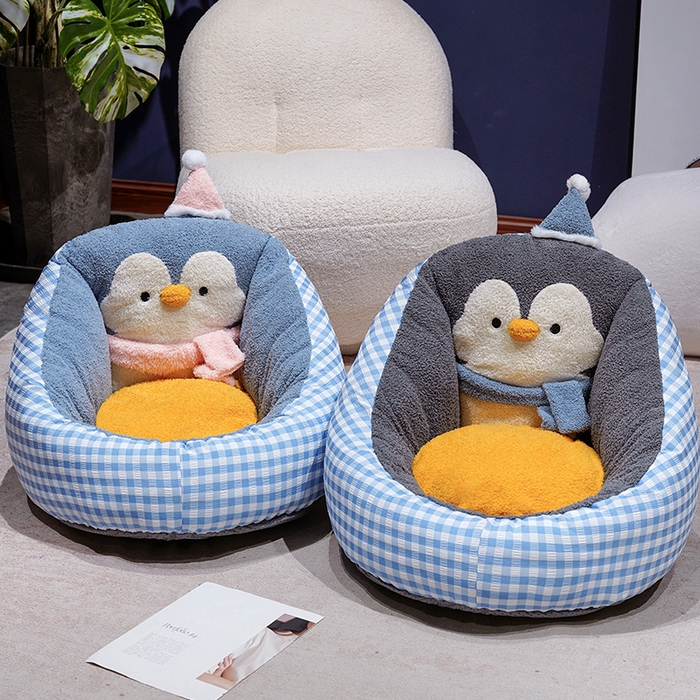 91家纺网 家纺一手货源 找家纺 仟亿莱 2025新款INS企鹅蒲团坐垫 蓝色企鹅