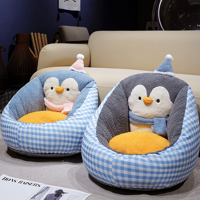 91家纺网 家纺一手货源 找家纺 仟亿莱 2025新款INS企鹅蒲团坐垫 蓝色企鹅