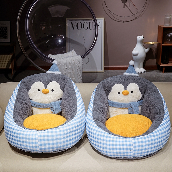 91家纺网 家纺一手货源 找家纺 仟亿莱 2025新款INS企鹅蒲团坐垫 灰色企鹅