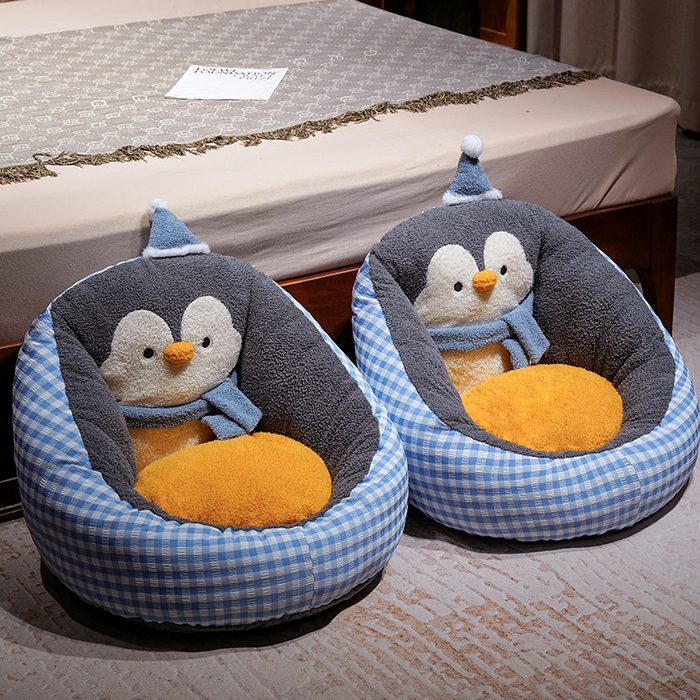 91家纺网 家纺一手货源 找家纺 仟亿莱 2025新款INS企鹅蒲团坐垫 灰色企鹅