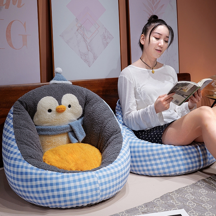 91家纺网 家纺一手货源 找家纺 仟亿莱 2025新款INS企鹅蒲团坐垫 灰色企鹅