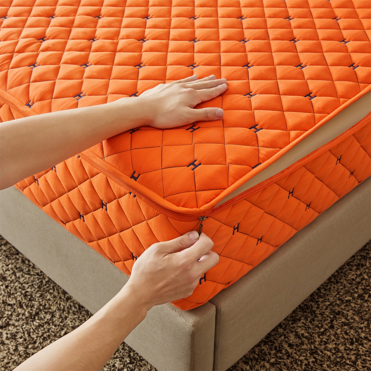 91家纺网 家纺一手货源 找家纺 （总）纤雅床笠 2025新款H刺绣磨毛全包单床笠床笠单件单品床笠