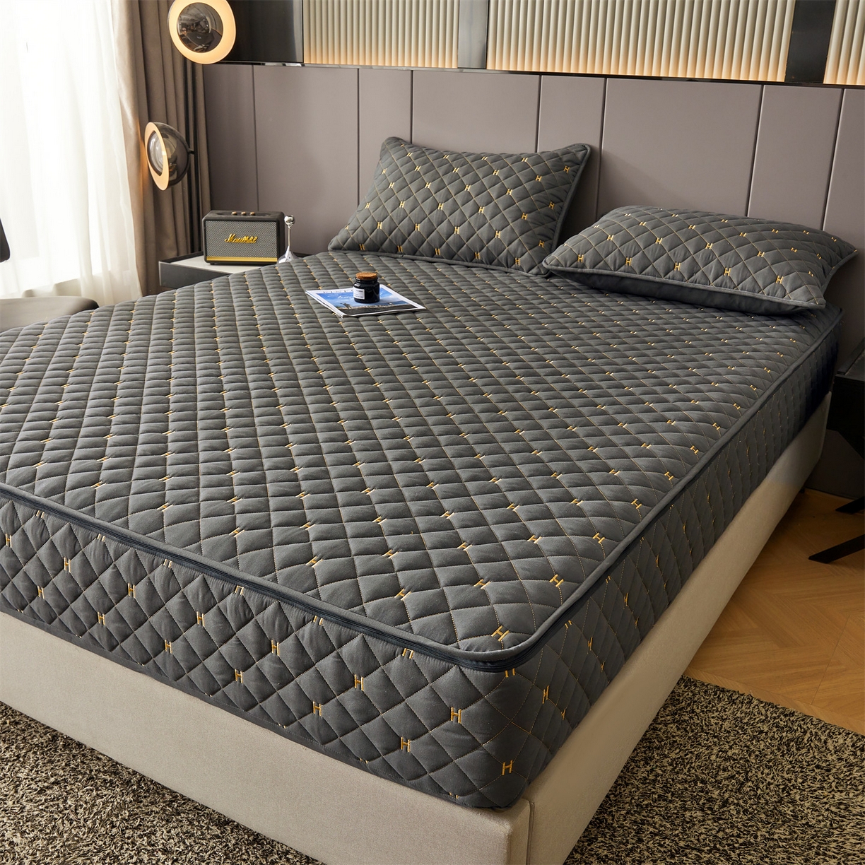 91家纺网 家纺一手货源 找家纺 （总）纤雅床笠 2025新款H刺绣磨毛全包单床笠床笠单件单品床笠