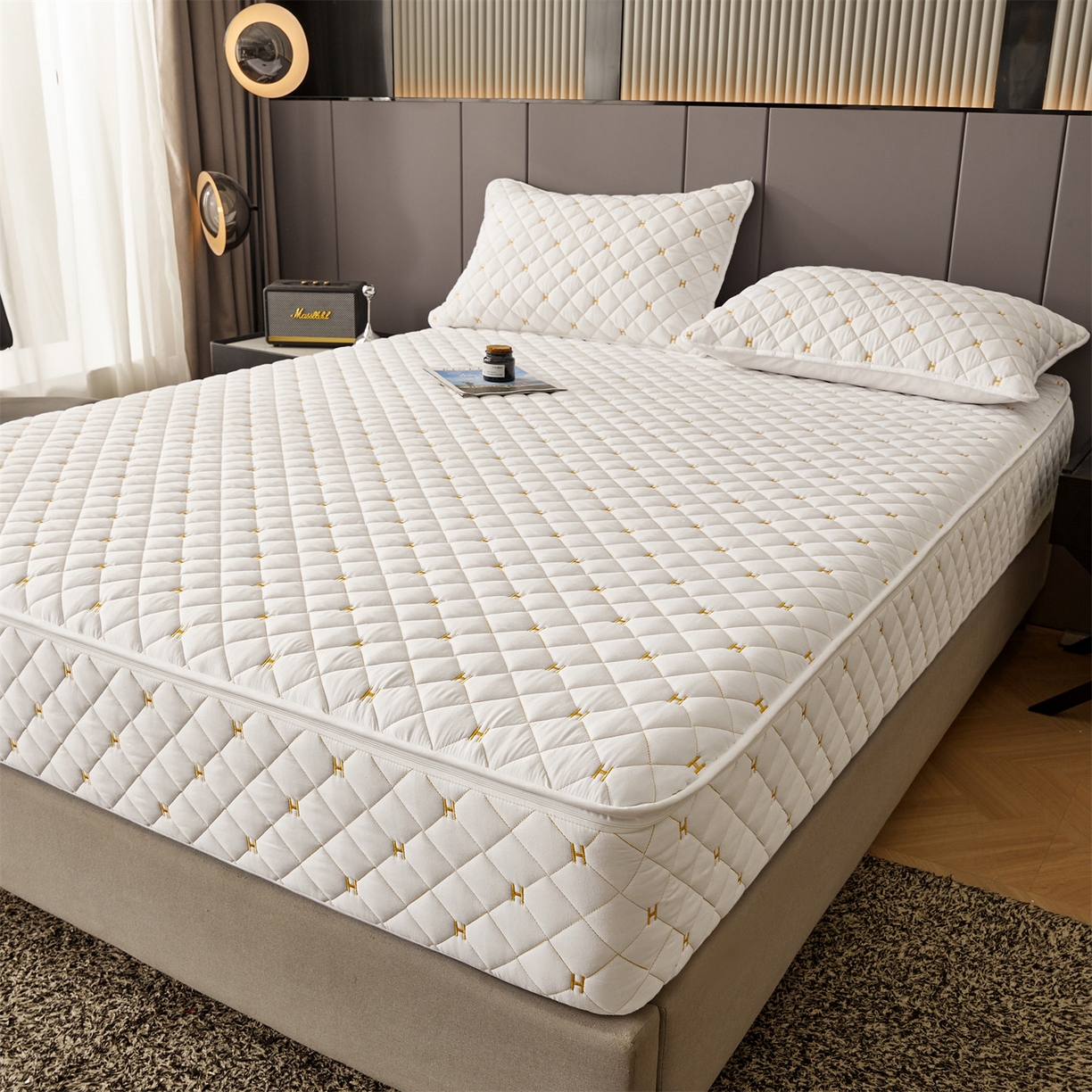 91家纺网 家纺一手货源 找家纺 （总）纤雅床笠 2025新款H刺绣磨毛全包单床笠床笠单件单品床笠