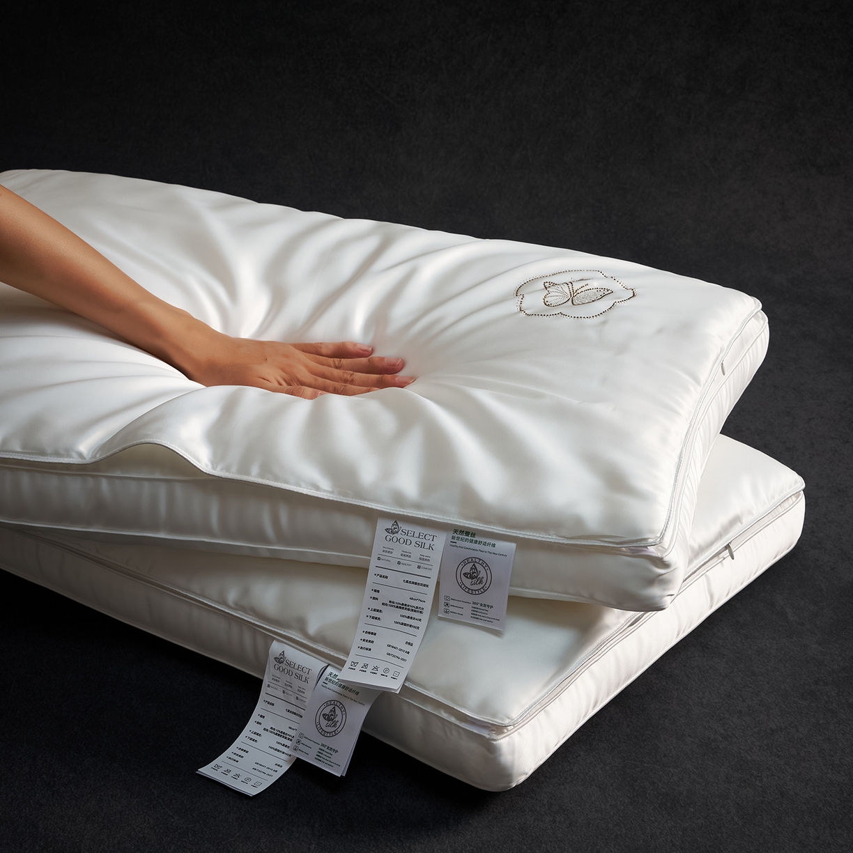 91家纺网 家纺一手货源 找家纺 乐可 2025新款七星丝润蚕丝双层枕枕头枕芯 七星蚕丝双层枕-白