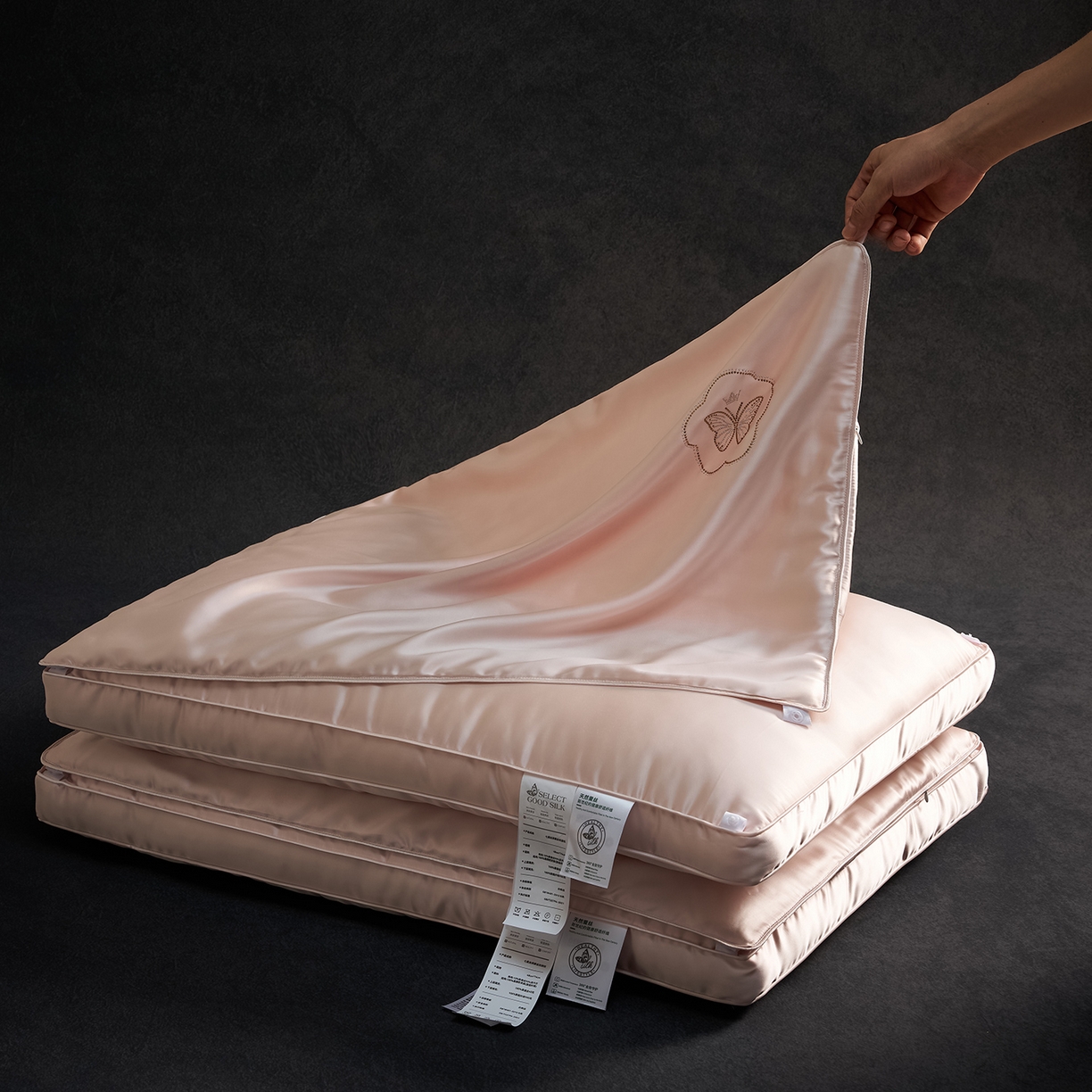 91家纺网 家纺一手货源 找家纺 乐可 2025新款七星丝润蚕丝双层枕枕头枕芯 七星蚕丝双层枕-粉