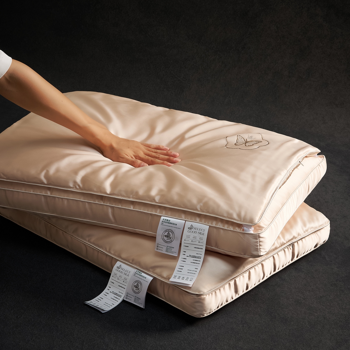 91家纺网 家纺一手货源 找家纺 乐可 2025新款七星丝润蚕丝双层枕枕头枕芯 七星蚕丝双层枕-香槟