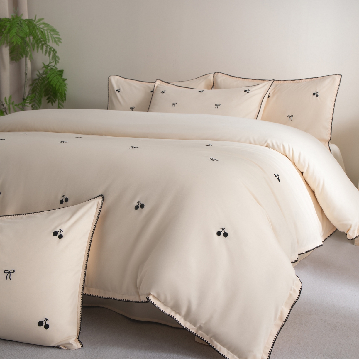 91家纺网 家纺一手货源 找家纺 花愿（原花纪） 2025新款水洗棉刺绣三角针四件套系列-芭提雅 芭提雅-奶昔白