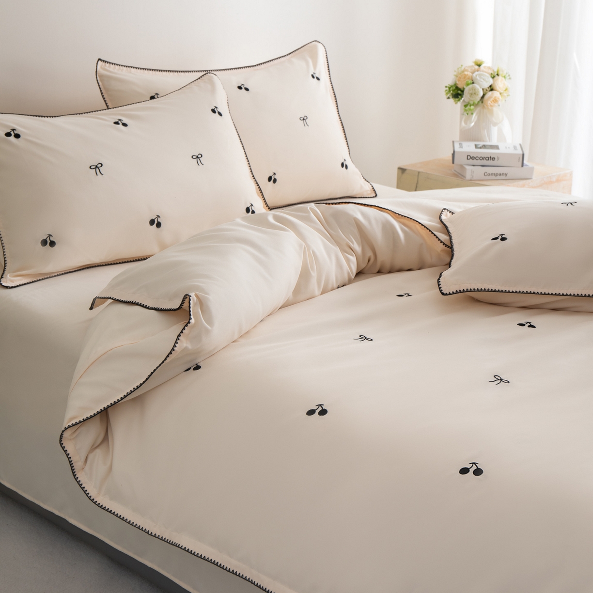 91家纺网 家纺一手货源 找家纺 花愿（原花纪） 2025新款水洗棉刺绣三角针四件套系列-芭提雅 芭提雅-奶昔白