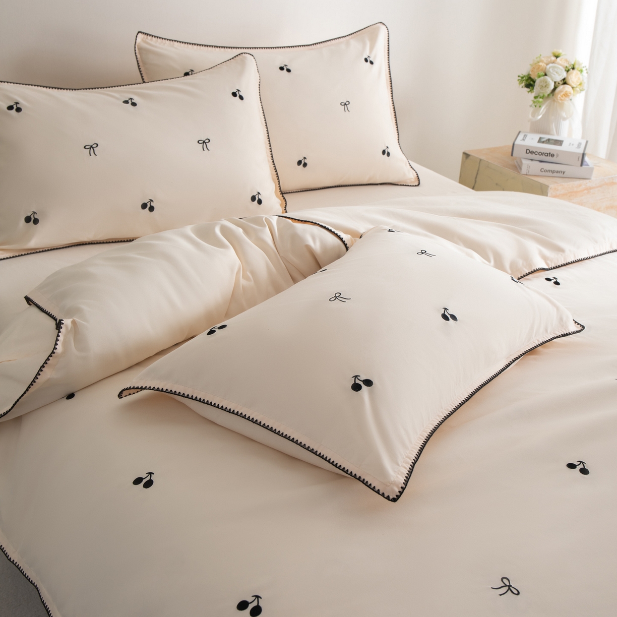 91家纺网 家纺一手货源 找家纺 花愿（原花纪） 2025新款水洗棉刺绣三角针四件套系列-芭提雅 芭提雅-奶昔白