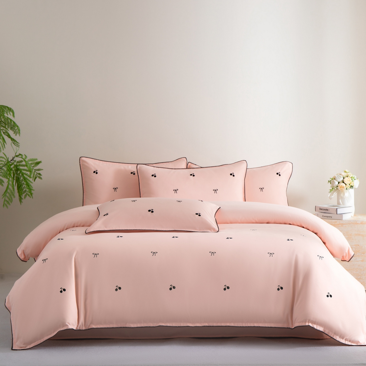 91家纺网 家纺一手货源 找家纺 花愿（原花纪） 2025新款水洗棉刺绣三角针四件套系列-芭提雅 芭提雅-樱花粉