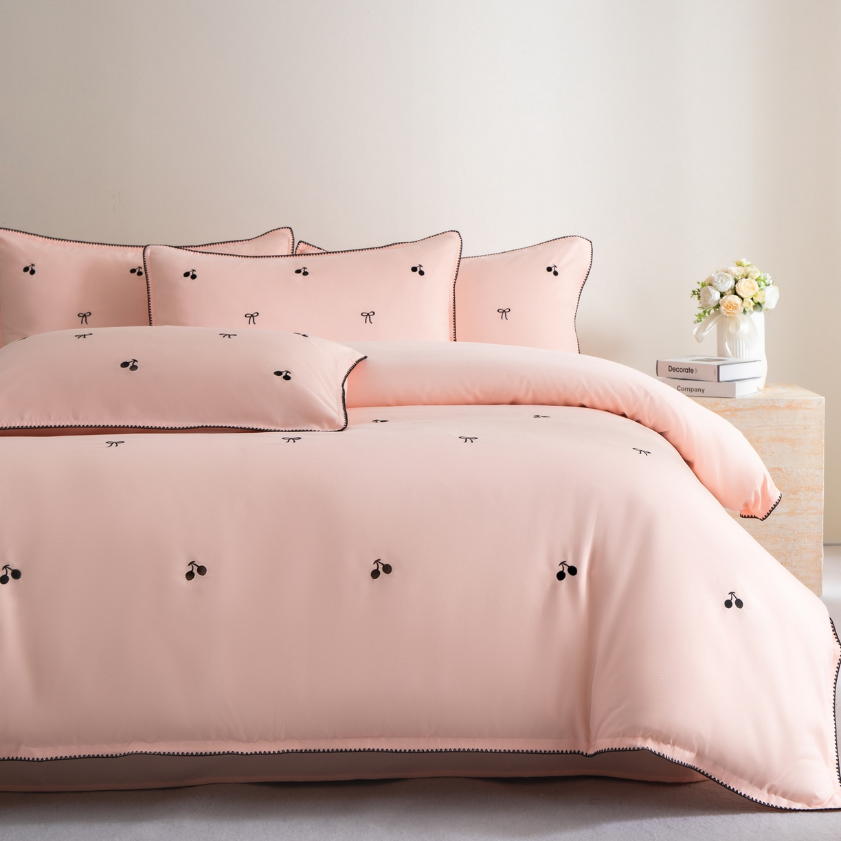 91家纺网 家纺一手货源 找家纺 花愿（原花纪） 2025新款水洗棉刺绣三角针四件套系列-芭提雅 芭提雅-樱花粉