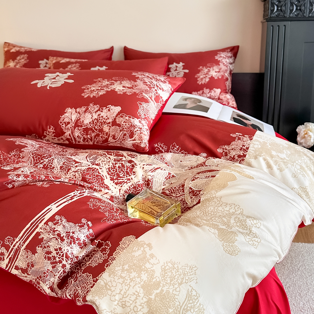 91家纺网 家纺一手货源 找家纺 （总）置顶家纺 2025新款数码印花亲肤婚庆绣花四件套-灵犀