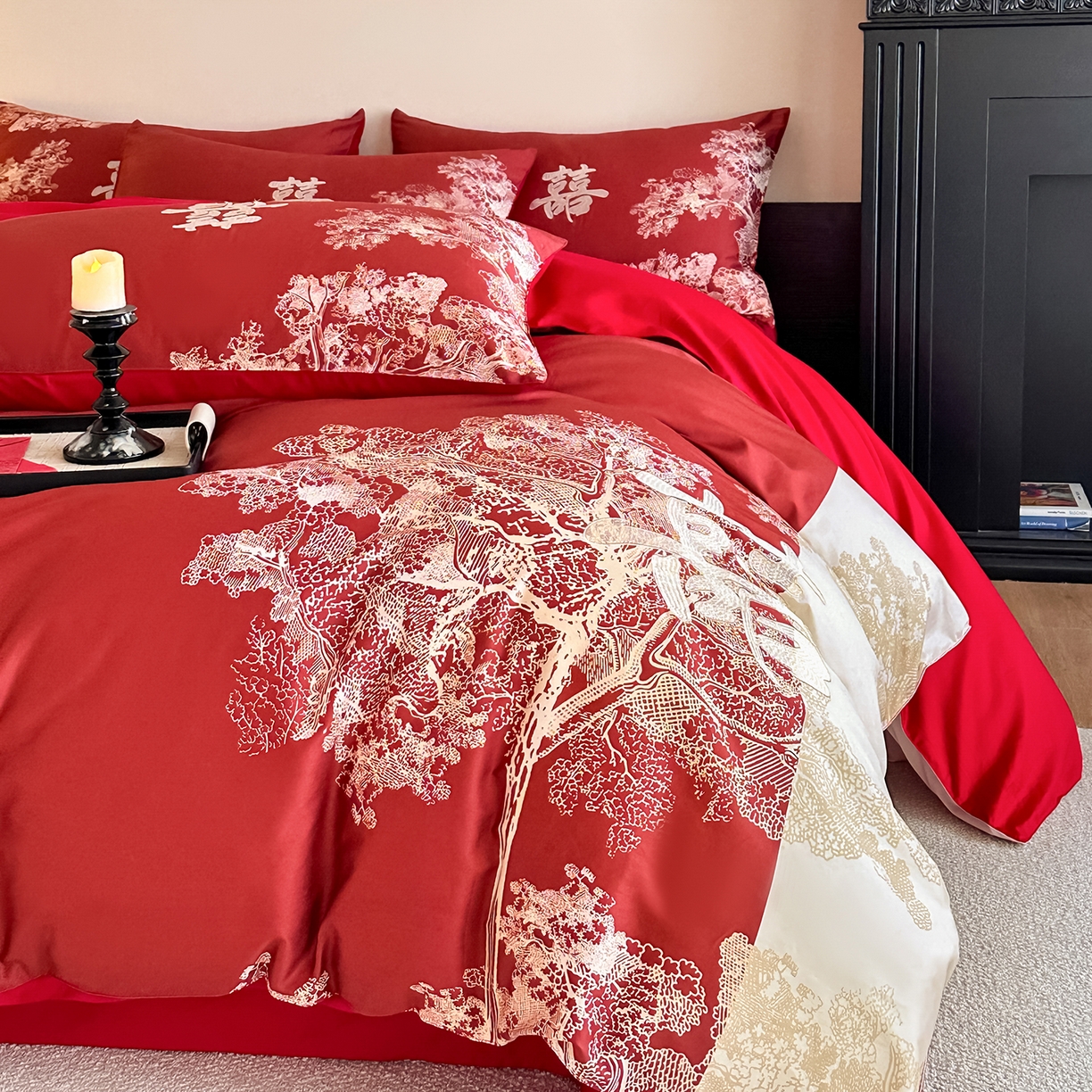 91家纺网 家纺一手货源 找家纺 （总）置顶家纺 2025新款数码印花亲肤婚庆绣花四件套-灵犀