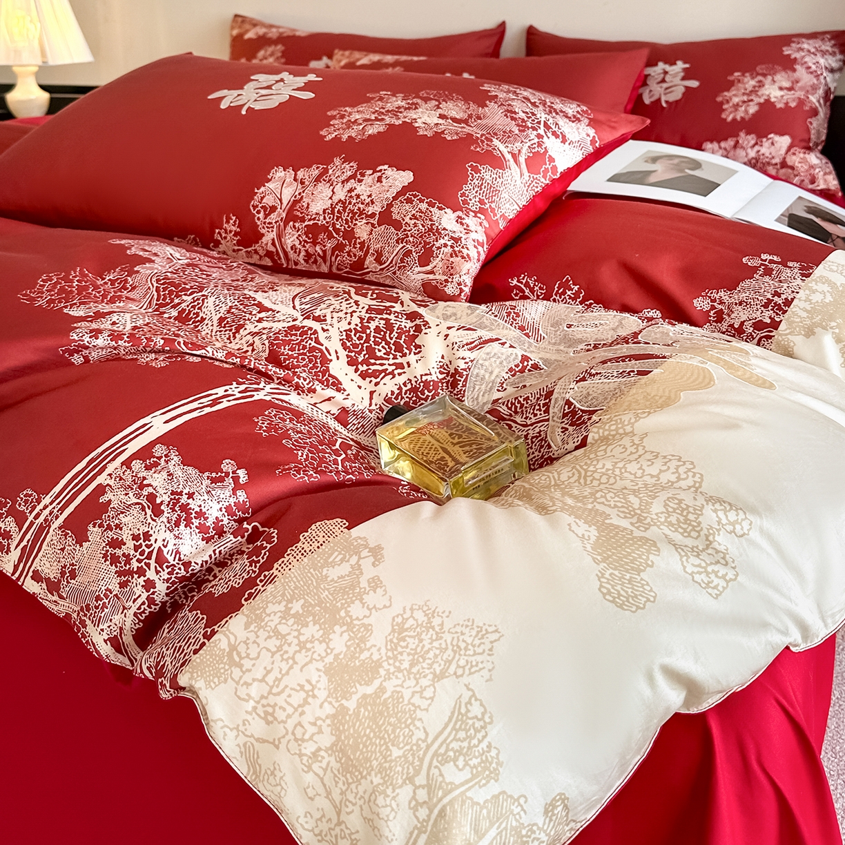 91家纺网 家纺一手货源 找家纺 （总）置顶家纺 2025新款数码印花亲肤婚庆绣花四件套-灵犀