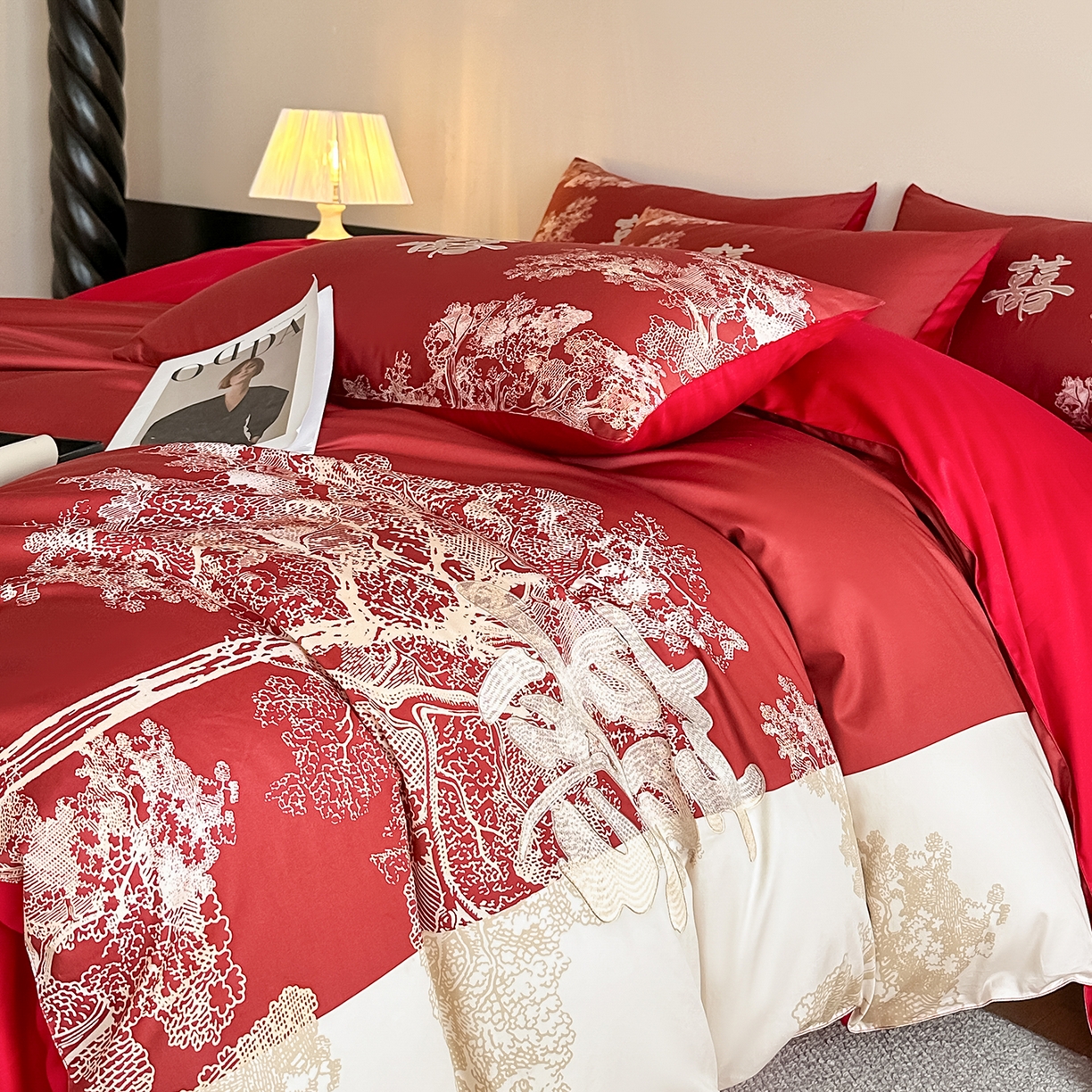 91家纺网 家纺一手货源 找家纺 （总）置顶家纺 2025新款数码印花亲肤婚庆绣花四件套-灵犀