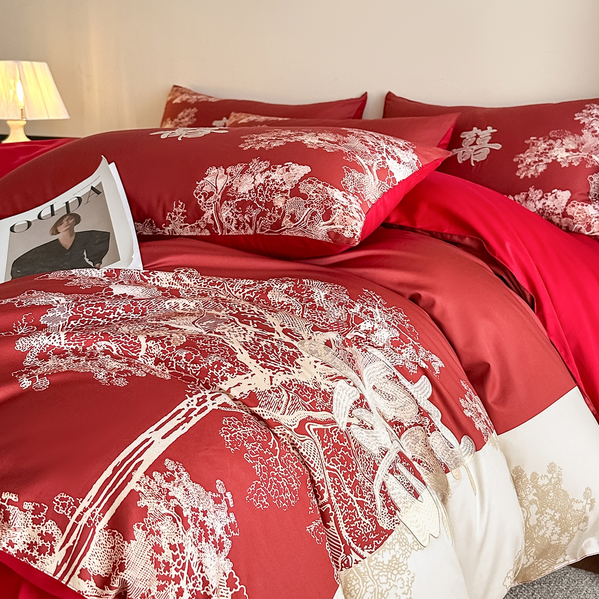 91家纺网 家纺一手货源 找家纺 （总）置顶家纺 2025新款数码印花亲肤婚庆绣花四件套-灵犀