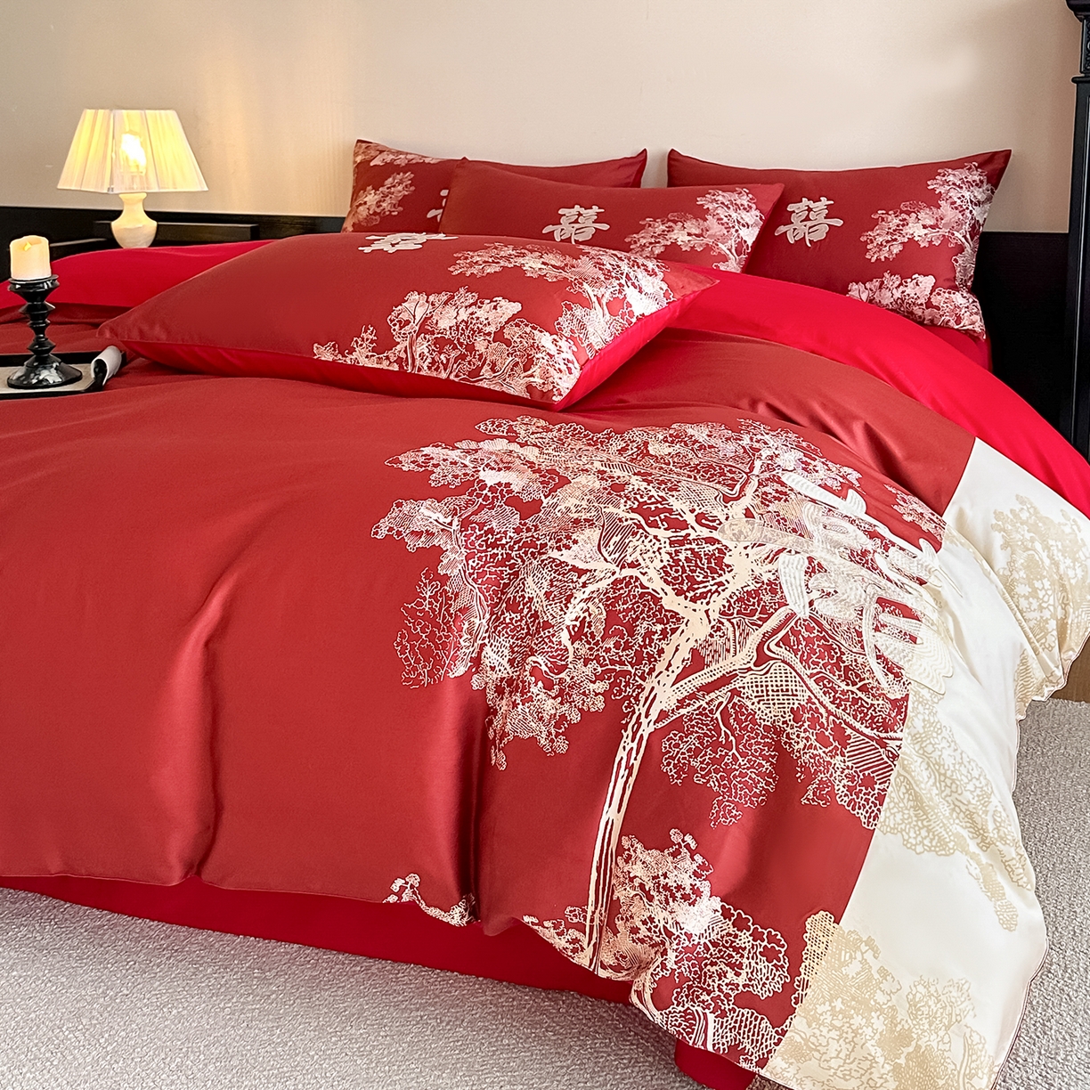 91家纺网 家纺一手货源 找家纺 （总）置顶家纺 2025新款数码印花亲肤婚庆绣花四件套-灵犀