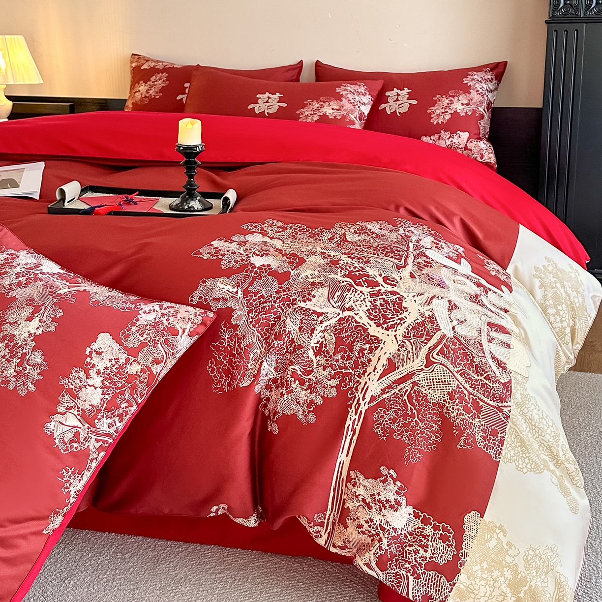 91家纺网 家纺一手货源 找家纺 （总）置顶家纺 2025新款数码印花亲肤婚庆绣花四件套-灵犀