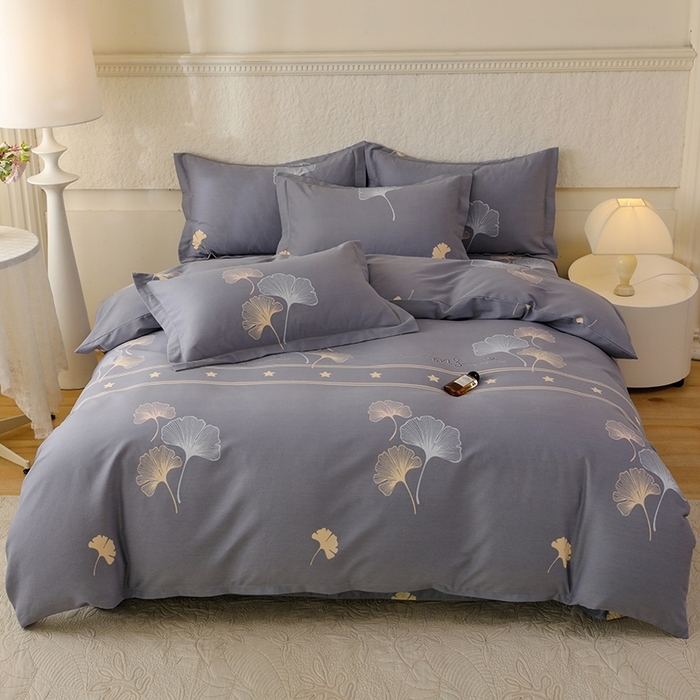 91家纺网 家纺一手货源 找家纺 幸嘉轩 2025新款全棉喷气加厚磨毛印花小清新四件套 风中倩影灰