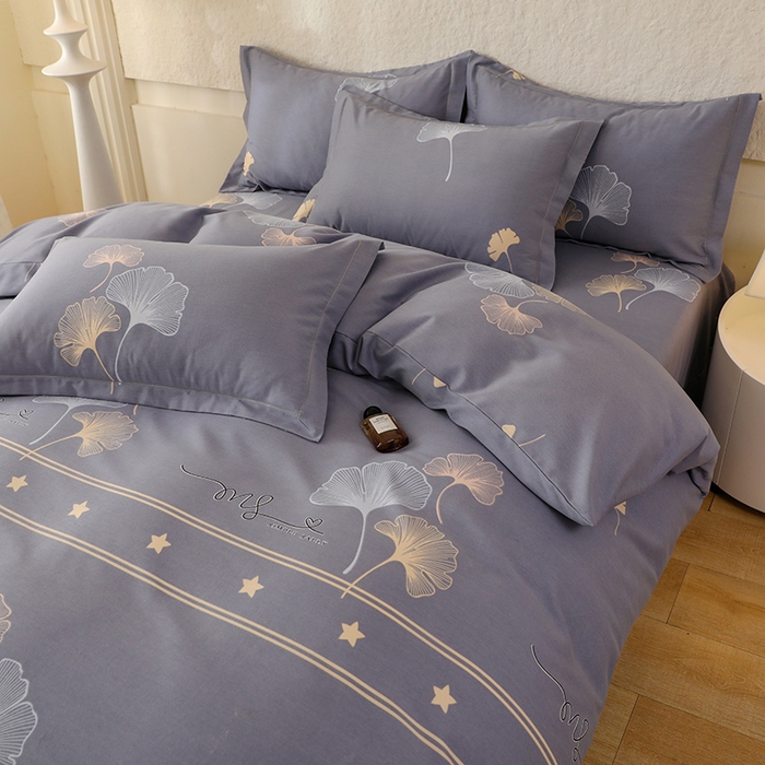 91家纺网 家纺一手货源 找家纺 幸嘉轩 2025新款全棉喷气加厚磨毛印花小清新四件套 风中倩影灰