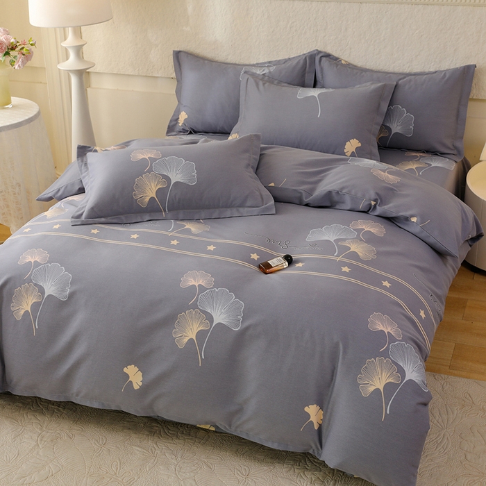 91家纺网 家纺一手货源 找家纺 幸嘉轩 2025新款全棉喷气加厚磨毛印花小清新四件套 风中倩影灰