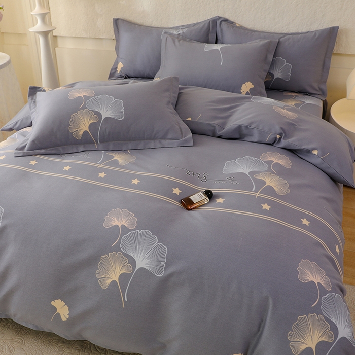 91家纺网 家纺一手货源 找家纺 幸嘉轩 2025新款全棉喷气加厚磨毛印花小清新四件套 风中倩影灰