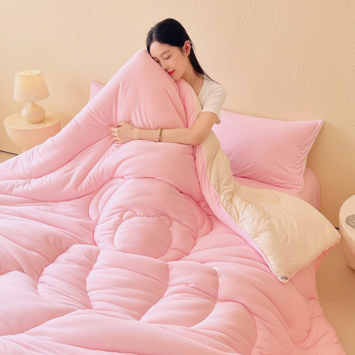 色鬼布艺高端家居主号 2025新款针织云朵冬被软萌小熊被 粉色