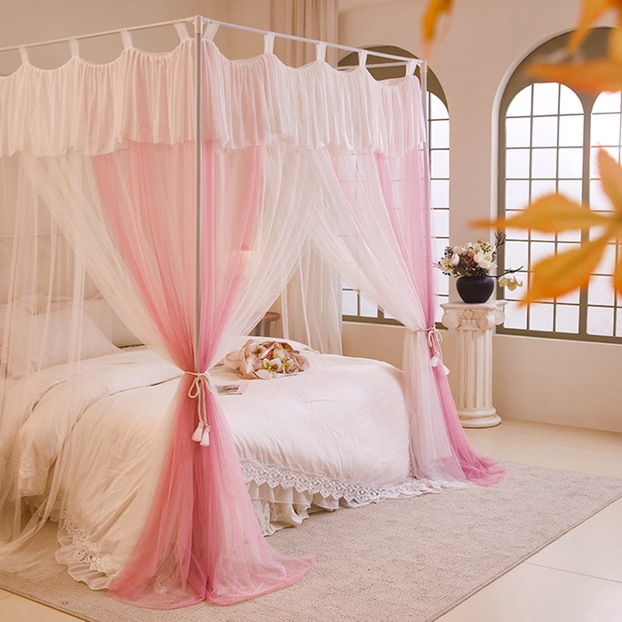 91家纺网 家纺一手货源 找家纺 （总）都市缘蚊帐 2025新款A200双层纱落地宫廷蚊帐烤漆支架