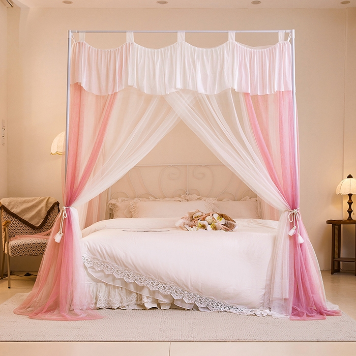 91家纺网 家纺一手货源 找家纺 （总）都市缘蚊帐 2025新款A200双层纱落地宫廷蚊帐烤漆支架