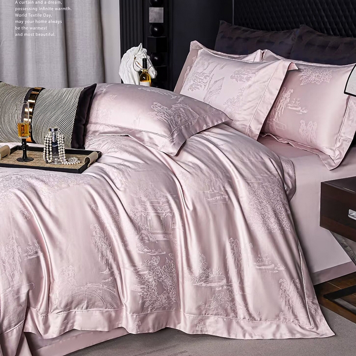 优姿家纺 2026新款全棉100支长绒棉提花四件套 醉花间淡紫