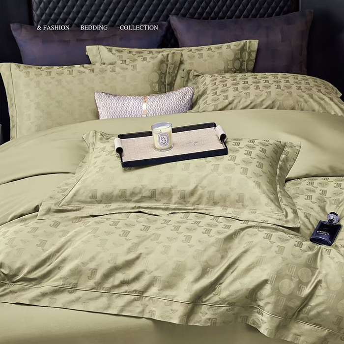 优姿家纺 2026新款全棉100支长绒棉提花四件套 芬妮松石绿