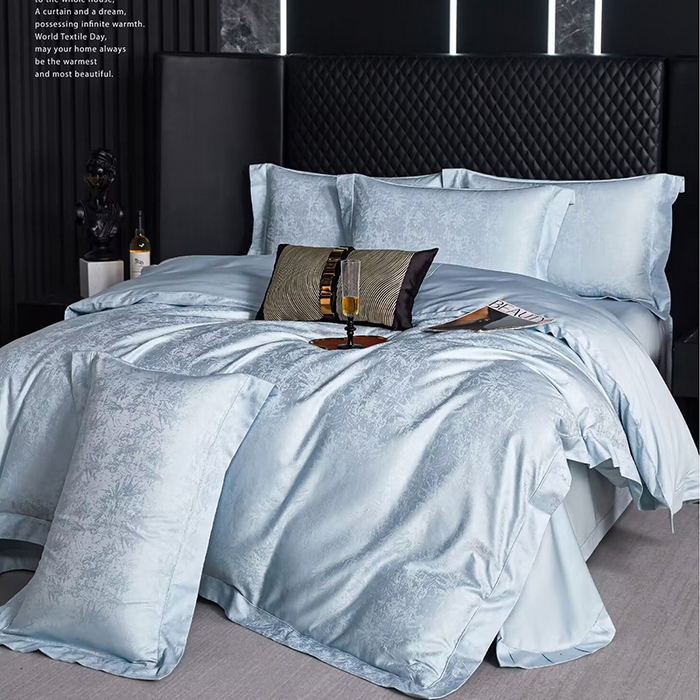 优姿家纺 2026新款全棉100支长绒棉提花四件套 浣溪纱欣蓝