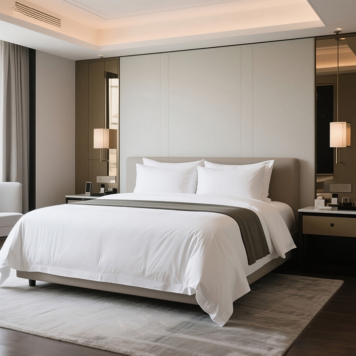 91家纺网 家纺一手货源 找家纺 （总）宜眠家纺 2025新款全棉双喷贡缎高端新款连锁酒店四件套60支贡缎全棉长绒棉五星级酒店宾馆四件套