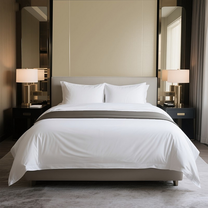 91家纺网 家纺一手货源 找家纺 （总）宜眠家纺 2025新款全棉双喷贡缎高端新款连锁酒店四件套60支贡缎全棉长绒棉五星级酒店宾馆四件套