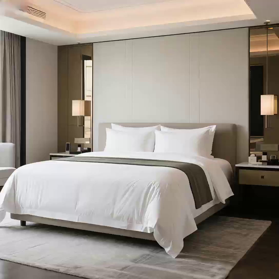 91家纺网 家纺一手货源 找家纺 （总）宜眠家纺 2025新款全棉双喷贡缎高端新款连锁酒店四件套60支贡缎全棉长绒棉五星级酒店宾馆四件套