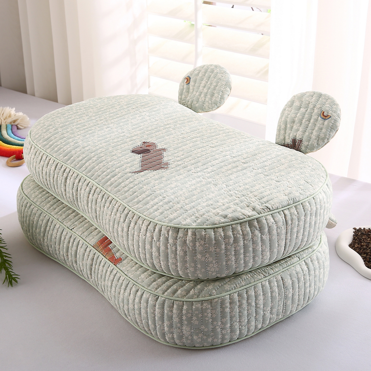 91家纺网 家纺一手货源 找家纺 鼎晟纺 2025新款米奇耳朵全棉双层纱枕头枕芯可拆洗可替换内胆荞麦壳枕头枕芯 布丁狗