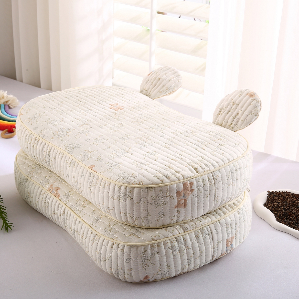 91家纺网 家纺一手货源 找家纺 鼎晟纺 2025新款米奇耳朵全棉双层纱枕头枕芯可拆洗可替换内胆荞麦壳枕头枕芯 绵绵熊