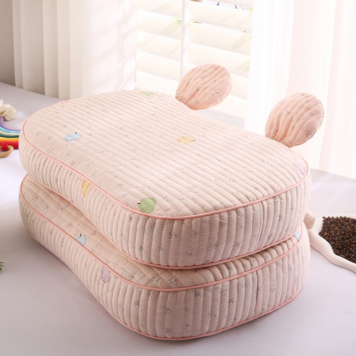 91家纺网 家纺一手货源 找家纺 鼎晟纺 2025新款米奇耳朵全棉双层纱枕头枕芯可拆洗可替换内胆荞麦壳枕头枕芯 甜甜南瓜