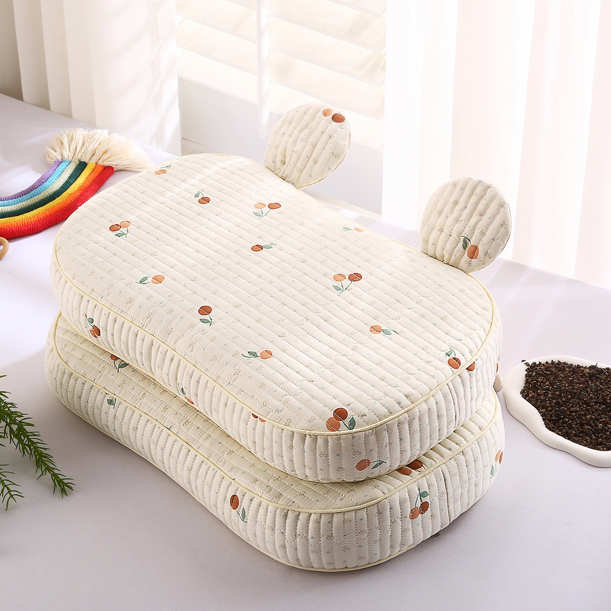 鼎晟纺 2025新款米奇耳朵全棉双层纱枕头枕芯可拆洗可替换内胆荞麦壳枕头枕芯 甜心小果